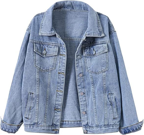 Locachy Women's Casual Denim Jacket Solid Color Basic Long Sleeve Jean Jacket Coat | Amazon (US)