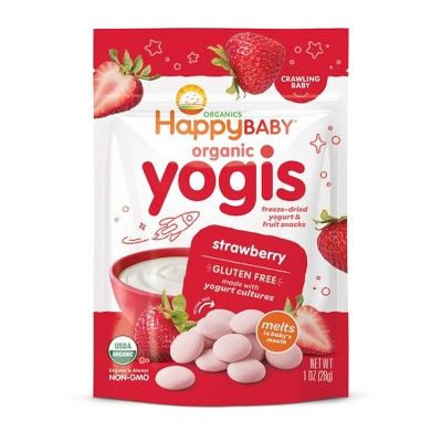HappyBaby Organic Yogis Strawberry Freeze-Dried Yogurt &#38; Fruit Baby Snacks - 1oz | Target