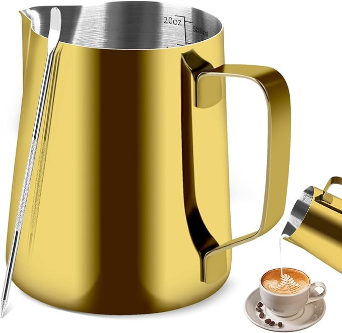 Milk Frothing Pitcher, 20OZ/600ML Stainless Steel Espresso Steaming Pitcher Coffee Milk Frother C... | Amazon (US)