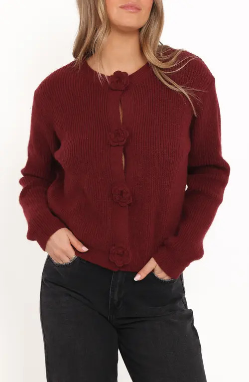 Petal & Pup Jones Rosette Cardigan in Burgundy at Nordstrom, Size Small | Nordstrom