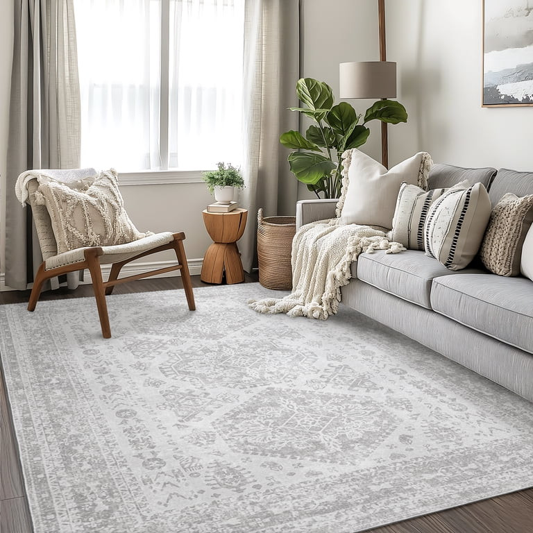 KUETH Area Rugs for Living Room 8x10 Machine Washable Bedroom Rugs Distressed Vintage Print Gray ... | Walmart (US)