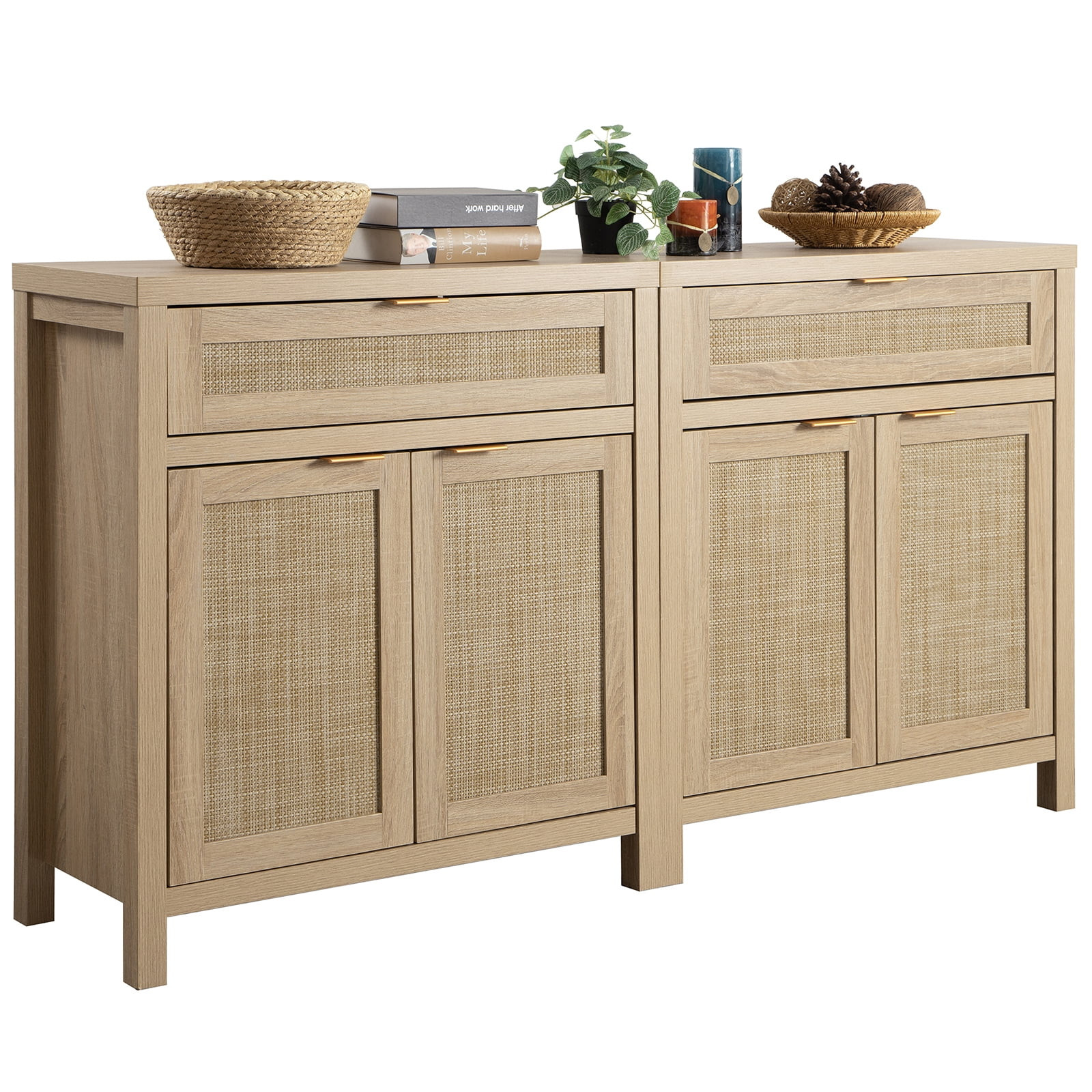 Omni House Sideboard Buffet Cabinet with Drawer,Farmhouse Rattan Storage Cabinet with 2 Doors,Cof... | Walmart (US)