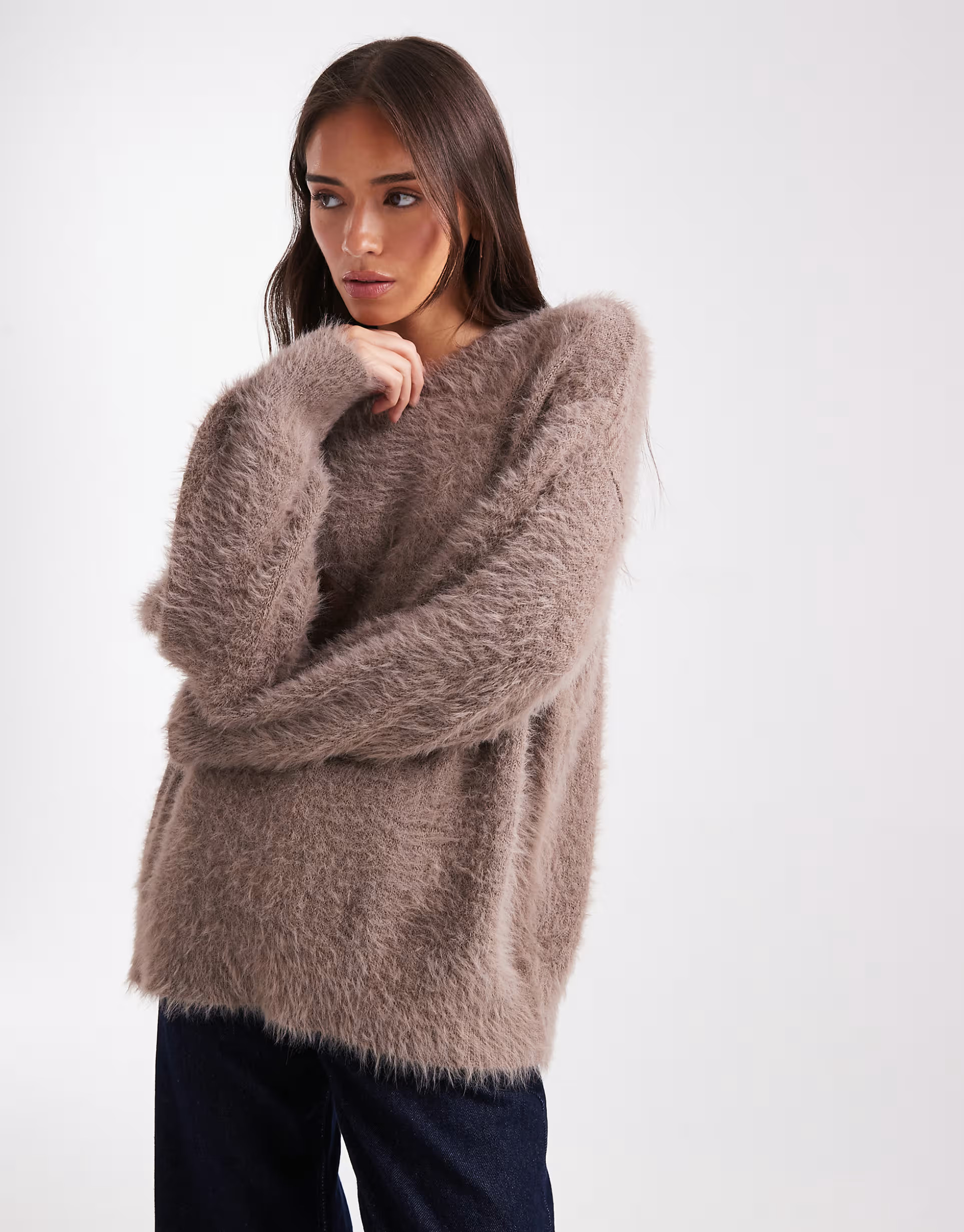 ASOS DESIGN knitted oversized jumper in eyelash yarn in mocha | ASOS | ASOS (Global)