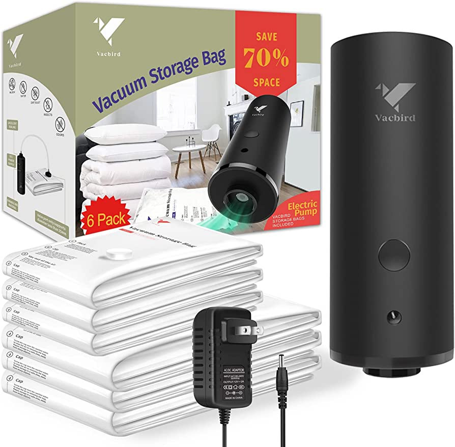 VMSTR Travel Vacuum Storage Bags with Electric Pump, 6 Pack Space Saver Bags for Clothes, Vacuum ... | Amazon (US)