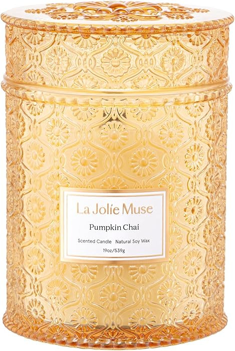 LA JOLIE MUSE Pumpkin Candle, Fall Candles for Home Scented, 19 oz Large Wood Wicked Candles, Nat... | Amazon (US)