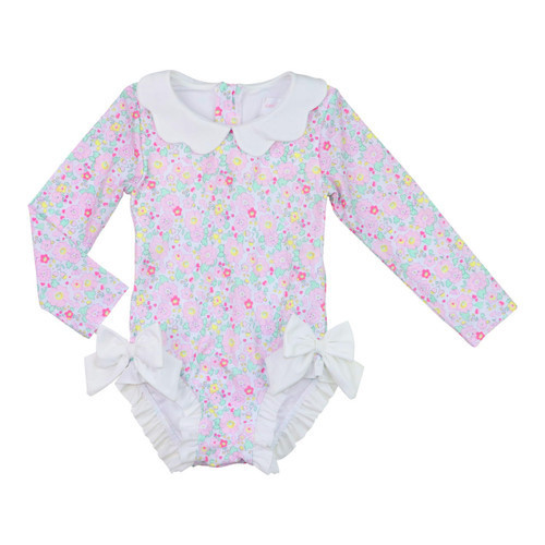 Pink And Green Floral Print Lycra Rashguard - Shipping Late May | Cecil and Lou