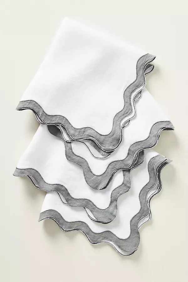 Bed Threads Scalloped Linen Napkins, Set of 4 By Bed Threads in White Size NAPKIN | Anthropologie (US)