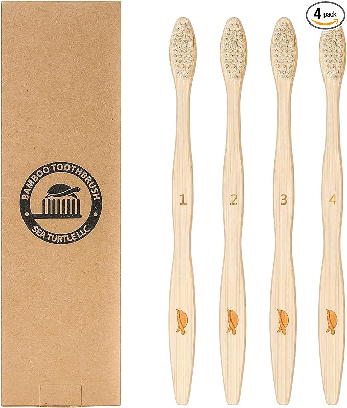 Sea Turtle Plant-Based Bristles, Bamboo Toothbrushes, Soft Natural Toothbrush for Adults (4 Pack) | Amazon (US)