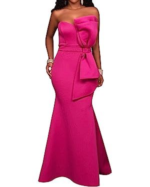 SEBOWEL Women's Sexy Off The Shoulder Oversized Bow Applique Evening Gown Party Maxi Dress | Amazon (US)