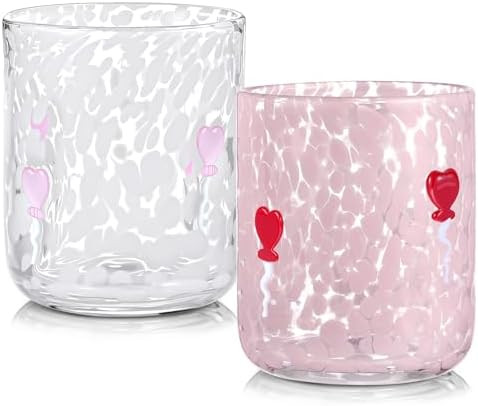 THIRDCUP 2 Pack Valentines Day Icon Juice Glasses, 14 oz Heart Balloon Designd Cute Glass Cups, W... | Amazon (US)