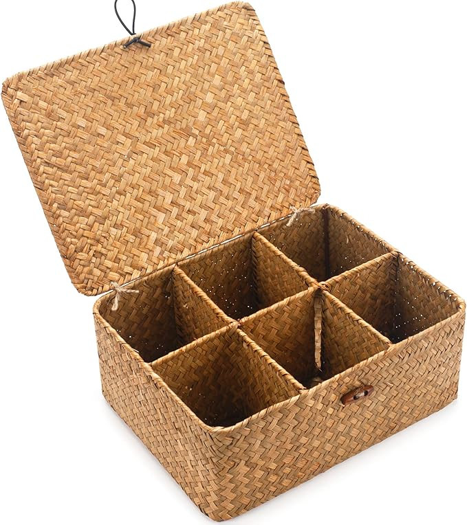 Tea Bag/Sugar Packet Holder, Coffee Station Condiment Organizer, Seagrass Storage Basket, Wicker ... | Amazon (US)