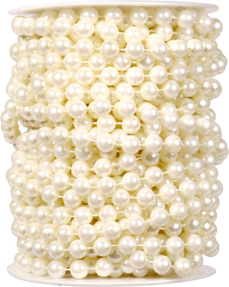 [47Feet] Pearl Beads Garland, 8MM 15.7 Yards Faux Pearl Beads String Roll Bulk for DIY Craft, Wed... | Amazon (US)