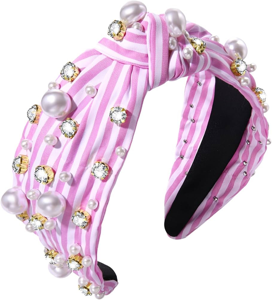 mokkia Crystal Pearl Knotted Headbands for Women, Rhinestone Jeweled Headband Sparkling Crystal B... | Amazon (US)