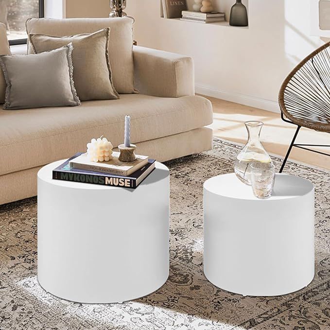 KEVINSPACE Nesting Coffee Table Set of 2, Modern Circle Accent Coffee Tables for Small Spaces, Wh... | Amazon (US)