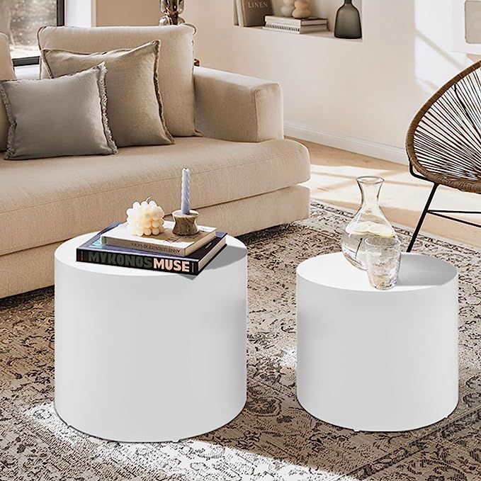 KEVINSPACE Nesting Coffee Table Set of 2, Modern Circle Accent Coffee Tables for Small Spaces, Wh... | Amazon (US)