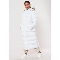 White Faux Far Hooded Puffer Coat | Missguided (US & CA)