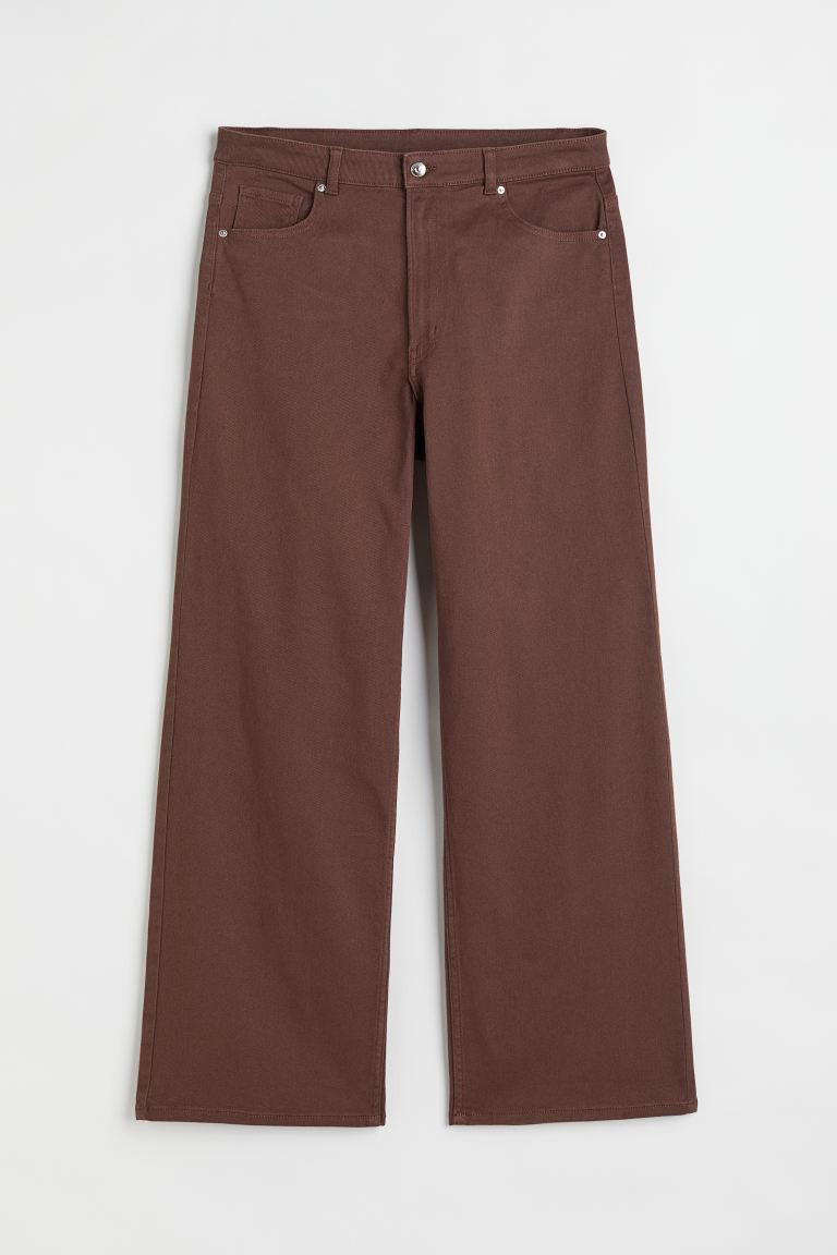 H&M+ Wide-leg Twill Pants - Brown - Ladies | H&M US | H&M (US + CA)