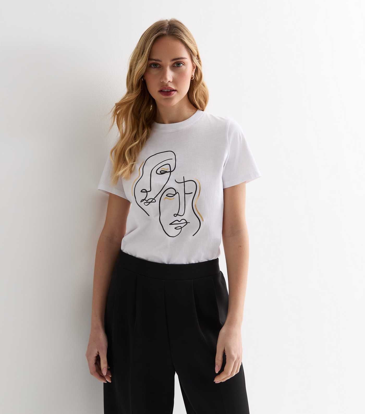 White Cotton Metallic Sketch Face Logo T-Shirt | New Look | New Look (UK)