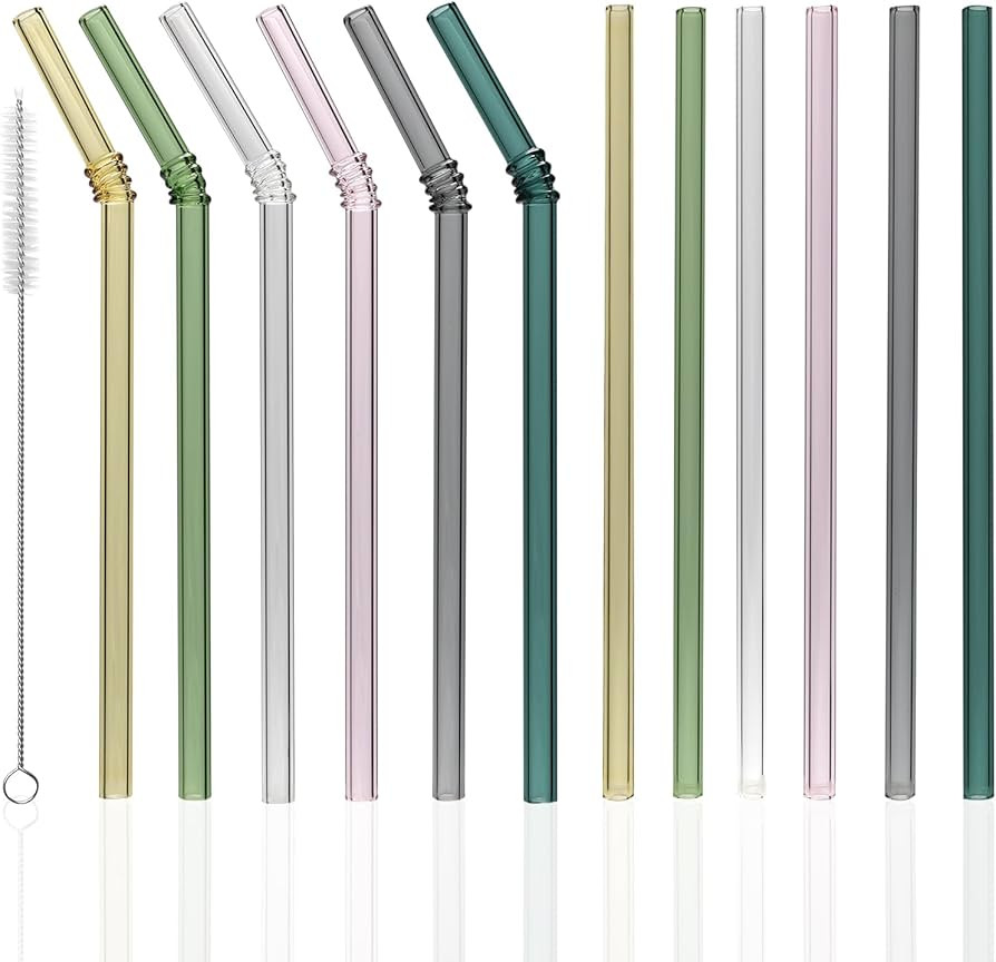 coloured glass straws, 8 inch long, 8 mm diameter, 12 wear resistant heat resistant straws, with ... | Amazon (US)