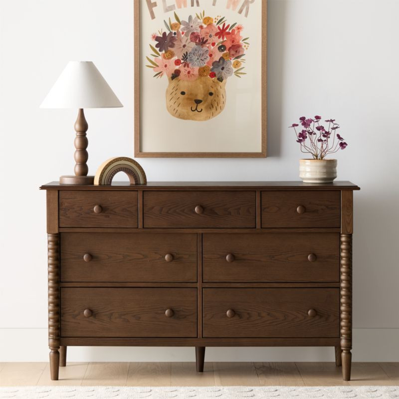 Jenny Lind 54" Deep Brown Wood Wide 7-Drawer Kids Dresser + Reviews | Crate & Kids | Crate & Barrel
