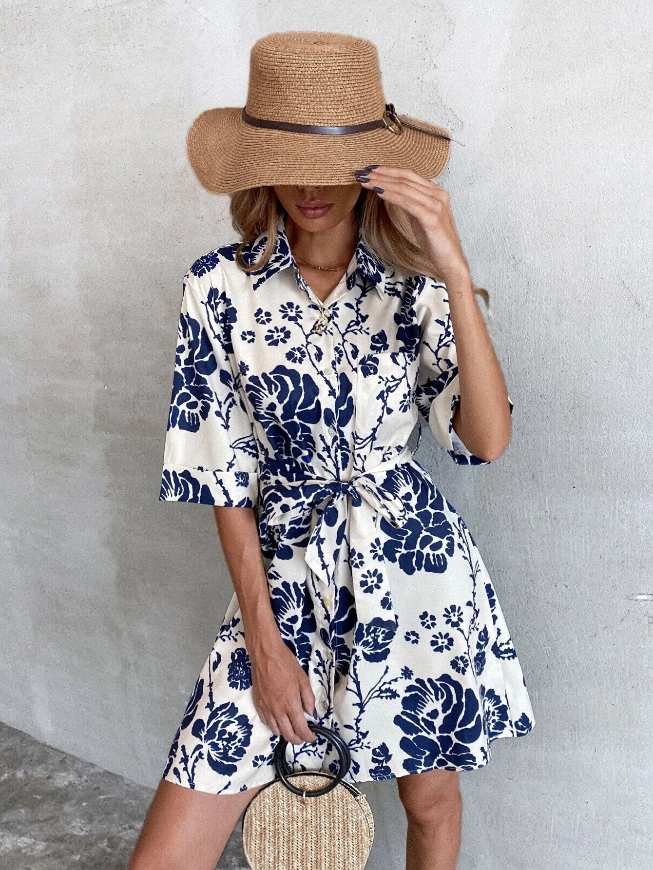 Floral Print Self Tie Shirt Dress | SHEIN