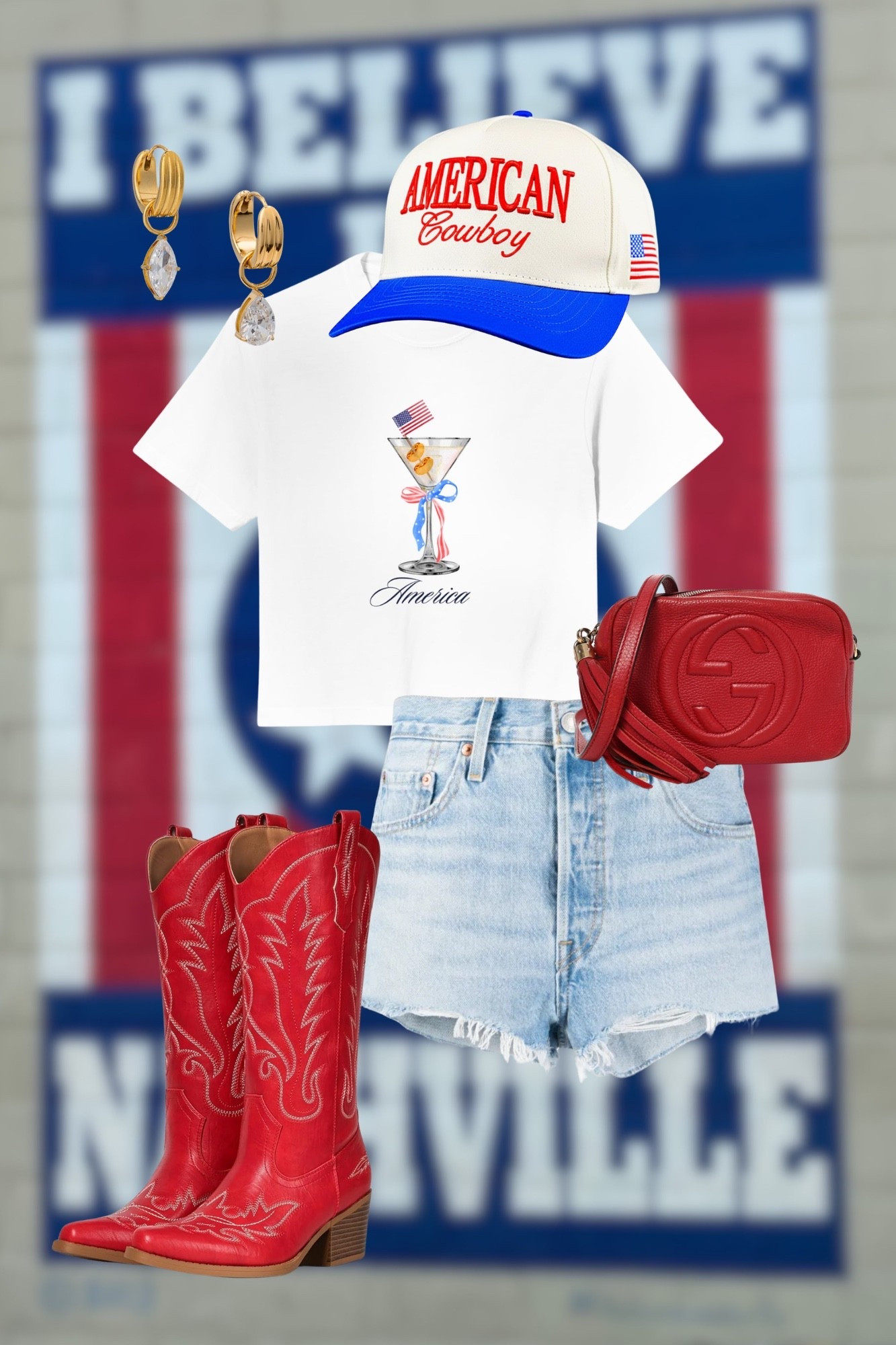 Country girl 4th of July inspo🤠👢🇺🇸


Nashville style / Nash outfit inspo / country style / western style / cut off shorts / denim shorts and tee shirt/ graphic tee / cowboy boots / red boots / Gucci soho bag / DHgate / Fourth of July weekend / holiday style / outfit inspo

#LTKSeasonal #LTKootd