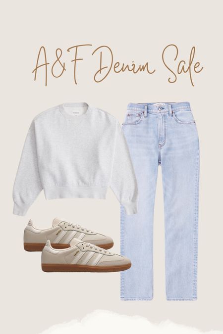 A&F denim sale 
Casual outfit 
Sambas size down half a size 

#LTKshoecrush #LTKfindsunder100 #LTKfindsunder50