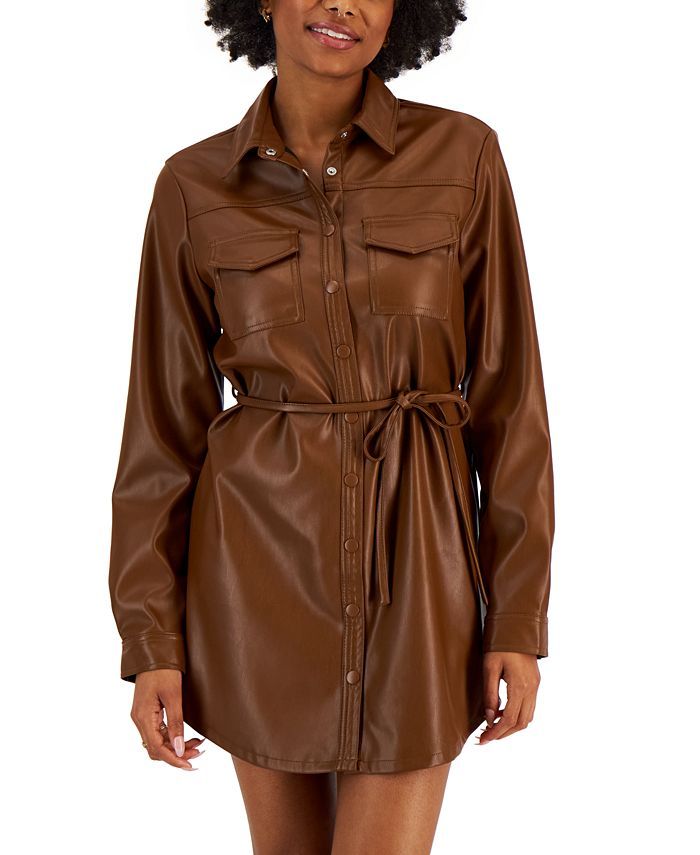 Kit & Sky Juniors' Faux-Leather Shirtdress & Reviews - Dresses - Juniors - Macy's | Macys (US)