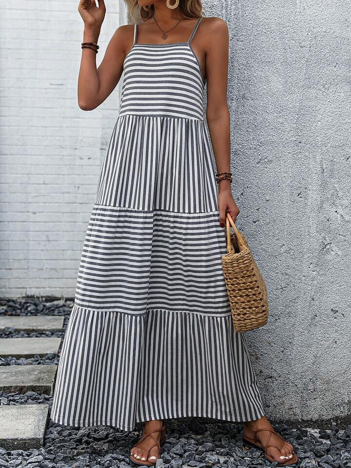 SHEIN LUNE Striped Ruffle Hem Cami Dress | SHEIN