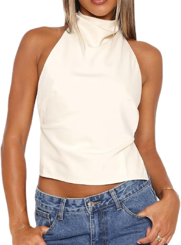 Women Y2k Polka Dots Halter Tank Tops Cute High Mock Neck Backless Cami Sexy Open Back Camisole G... | Amazon (US)