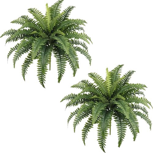 Richeerca Fake Ferns, 35IN Large Fake Bush Plants, 2 Articial Boston Ferns with 39 Fronds for Outdoor Hanging Planter Garden Porch Entrance Home Decor | Amazon (US)