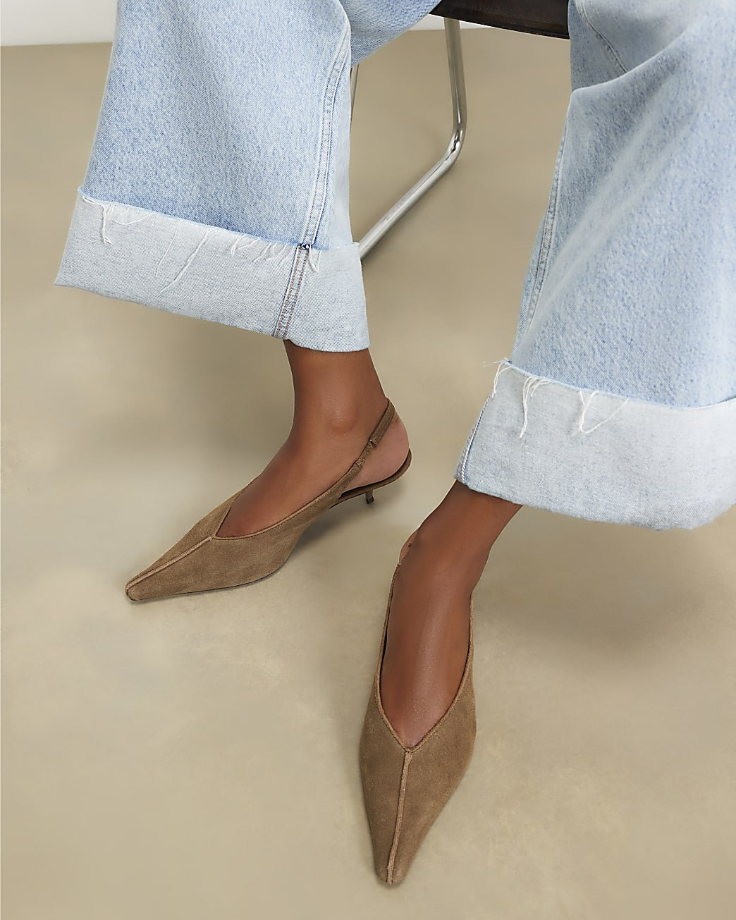 Brown Suede Slingback Kitten Heels | River Island UK & IE