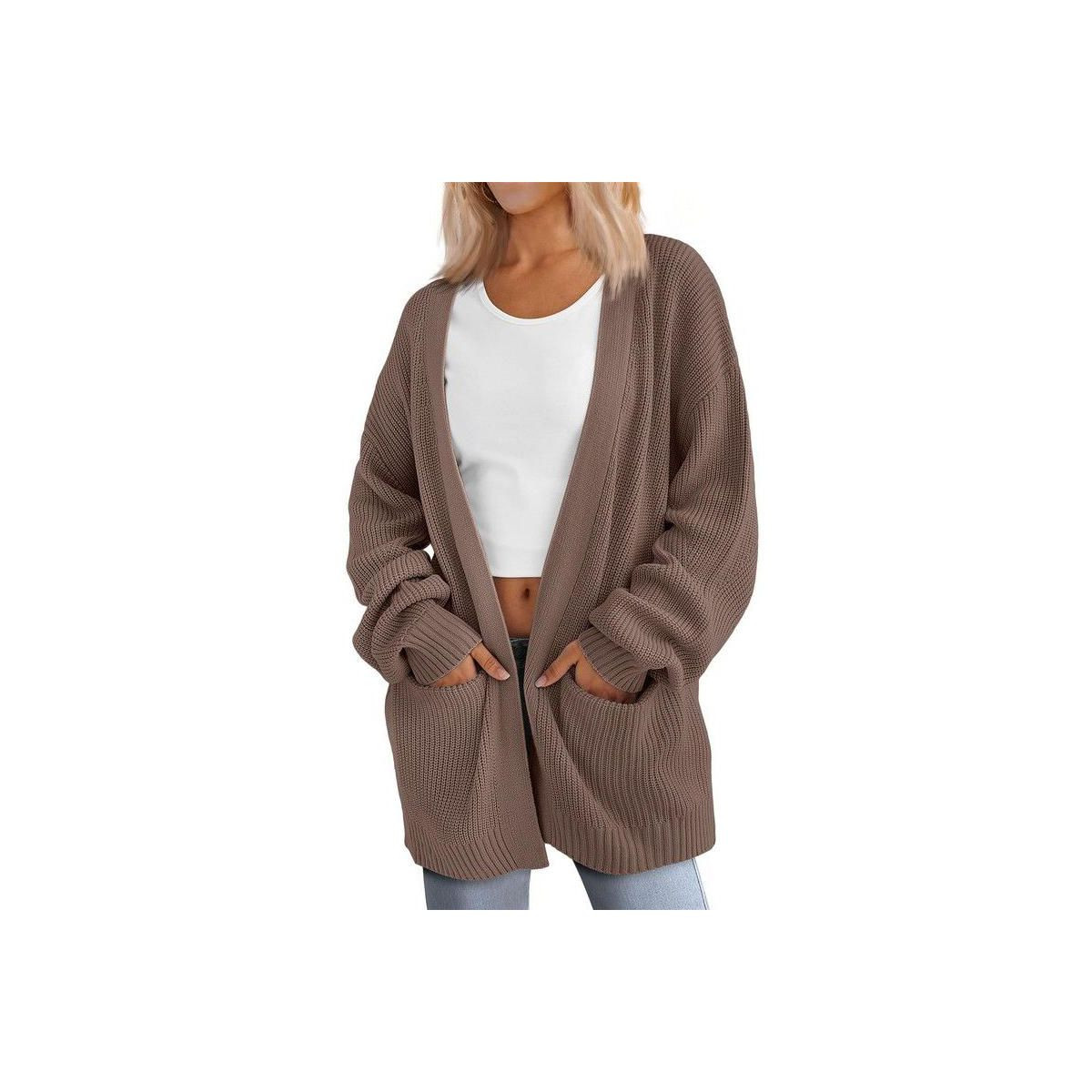 Coolmee Women's Open Front Cardigans Long Sleeve Oversized Soft Knit Outwear with Pocket Khaki S | Target