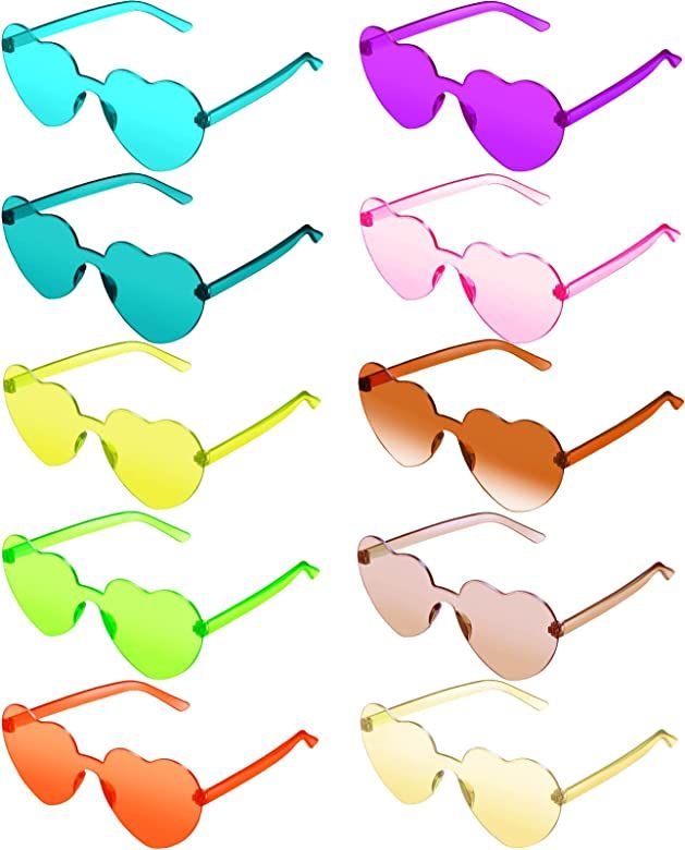 TOODOO 10 Pairs Heart Shaped Sunglasses Rainbow Sunglasses Candy Color Rimless Glasses for Women ... | Amazon (US)