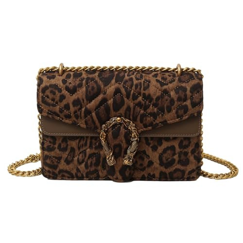 MYHOZEE Crossbody Bags for Women - Snake Printed Clutch Purses Leather Shoulder Bags Chain Strap Evening Handbags Brown Leopard | Amazon (US)