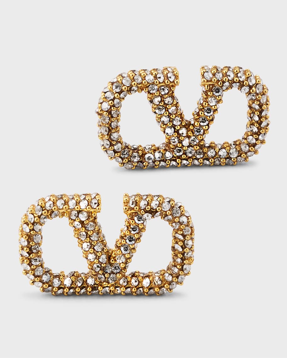 Valentino Garavani Strass Signature V Logo Stud Earrings | Neiman Marcus