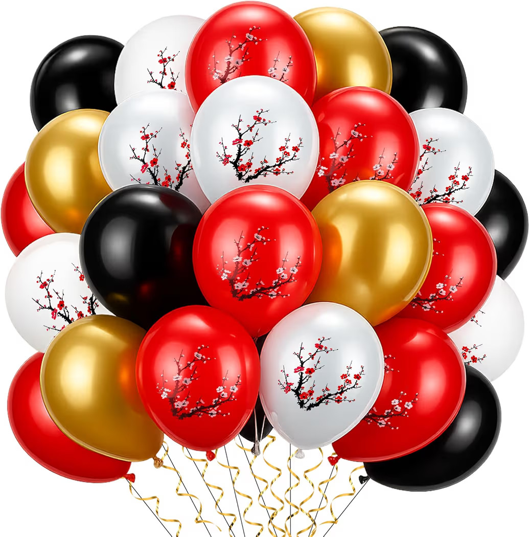 Jenaai 60 Pcs Hibachi Party Decorations Red White Black Gold Hibachi Balloons 12 Inch Cherry Blos... | Amazon (US)