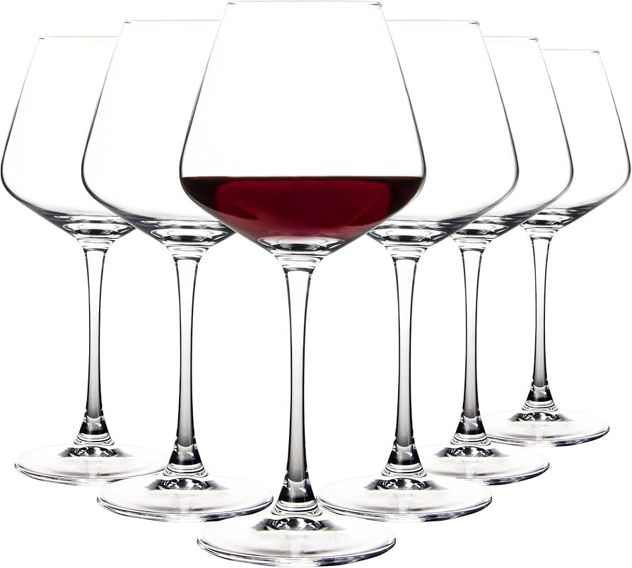 Wine Glasses (Set of 6, 15 Oz), Large Clear Burgundy Wine Glasses for Red Wine, Smooth Rim, Dishw... | Amazon (US)