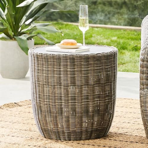 CHITA Outdoor Wicker Side Table with Adjustable Foot Leveler, 20 Inch Patio Rattan End Table with... | Amazon (US)