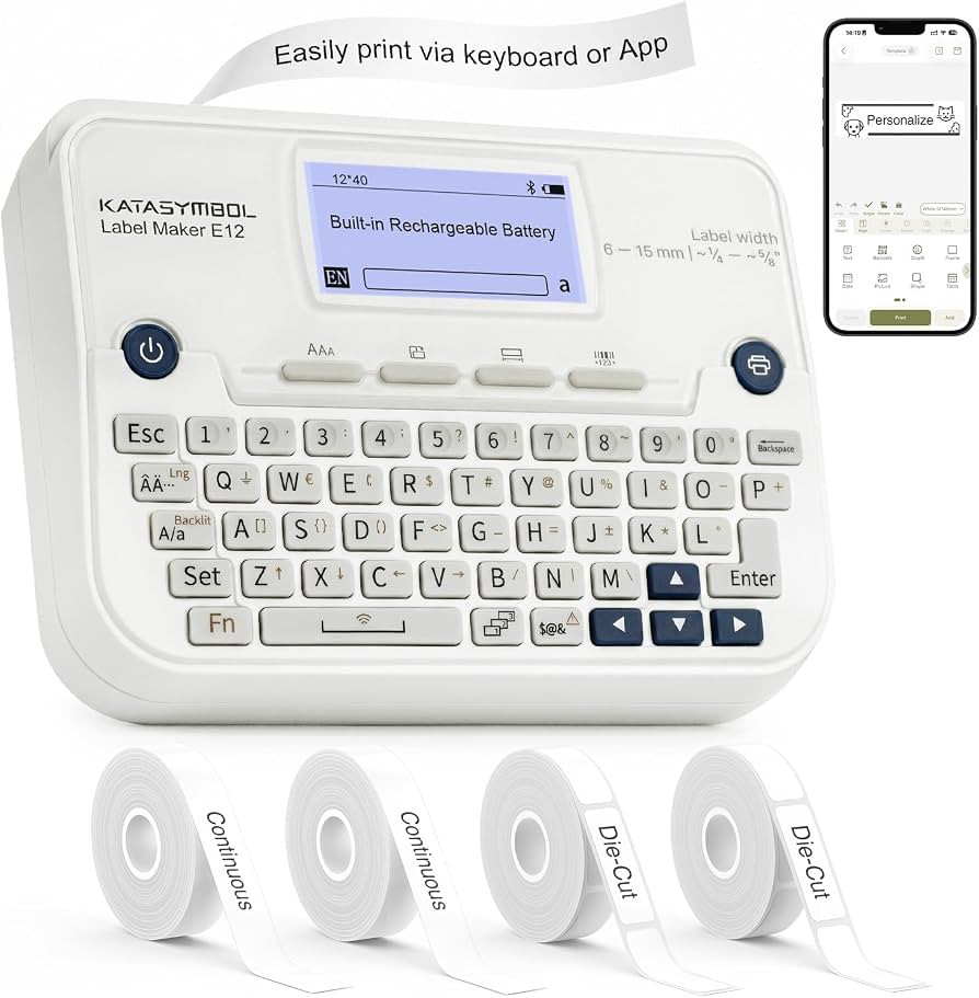 SUPVAN E12 Keyboard & Bluetooth Label Maker Machine with 4 Tapes, White | Amazon (US)