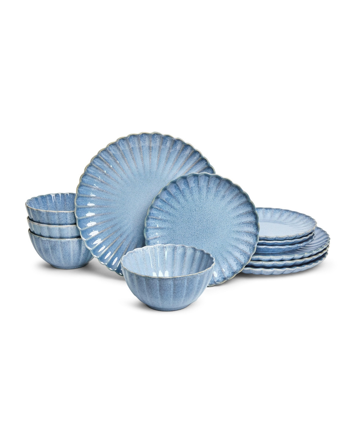 Sango Frill Reactive Stoneware 12 Pc. Dinnerware Set, Service for 4 - Blue | Macy's