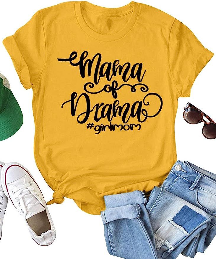 ZXH Women Mama of Drama Girl Mom Letter T-Shirts Graphic T-Shirt Casual Tee Tops | Amazon (US)