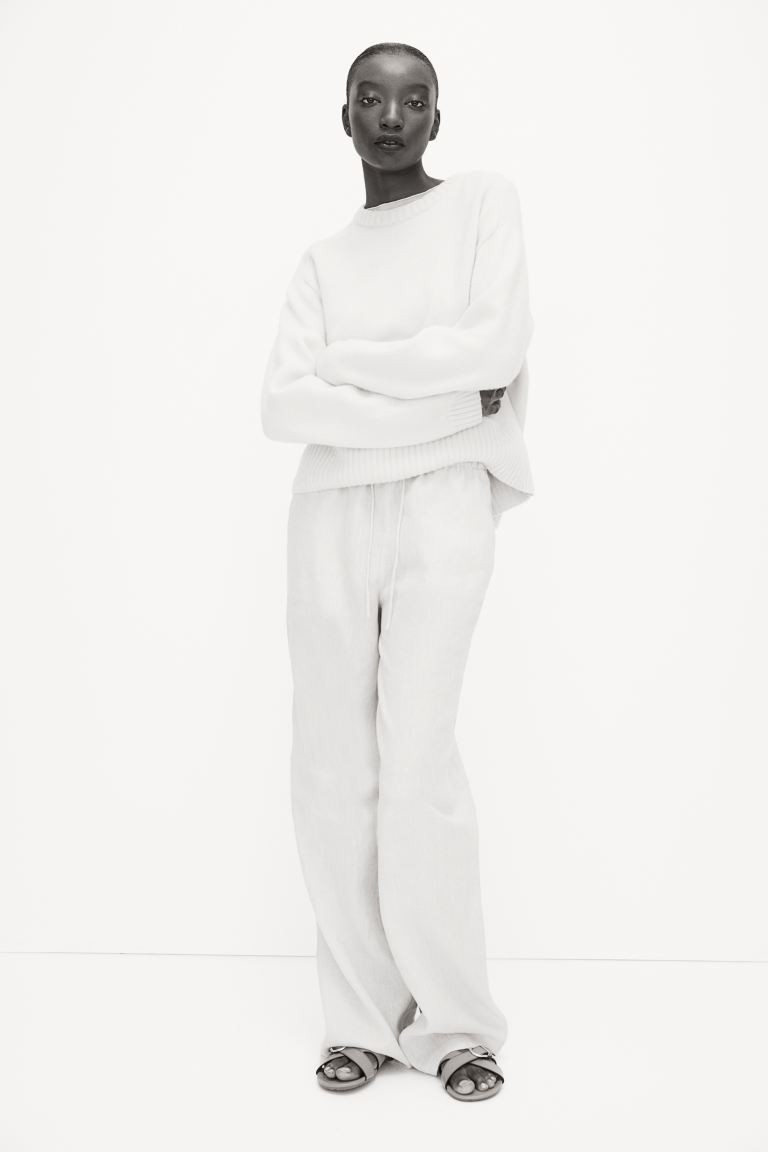 Wide-leg Linen Pants - Light beige - Ladies | H&M US | H&M (US + CA)