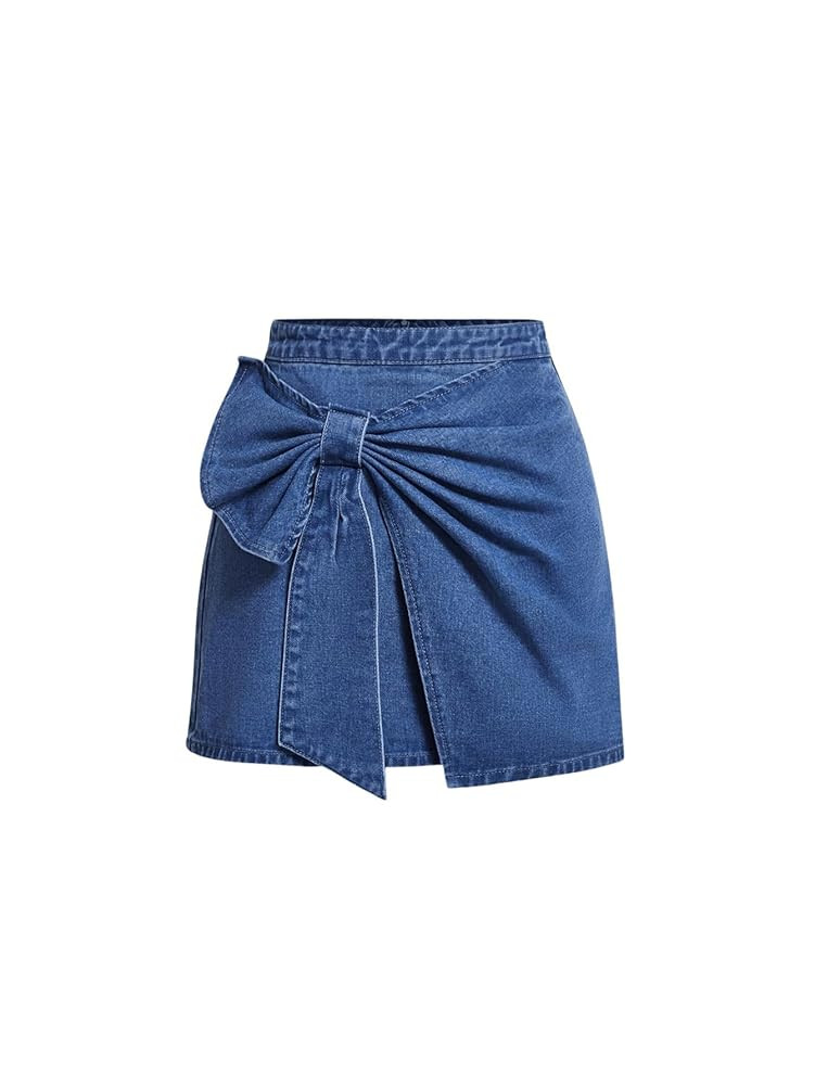 Floerns Women's High Waisted Big Bow Wrap Front Mini Bodycon Denim Skirts | Amazon (US)