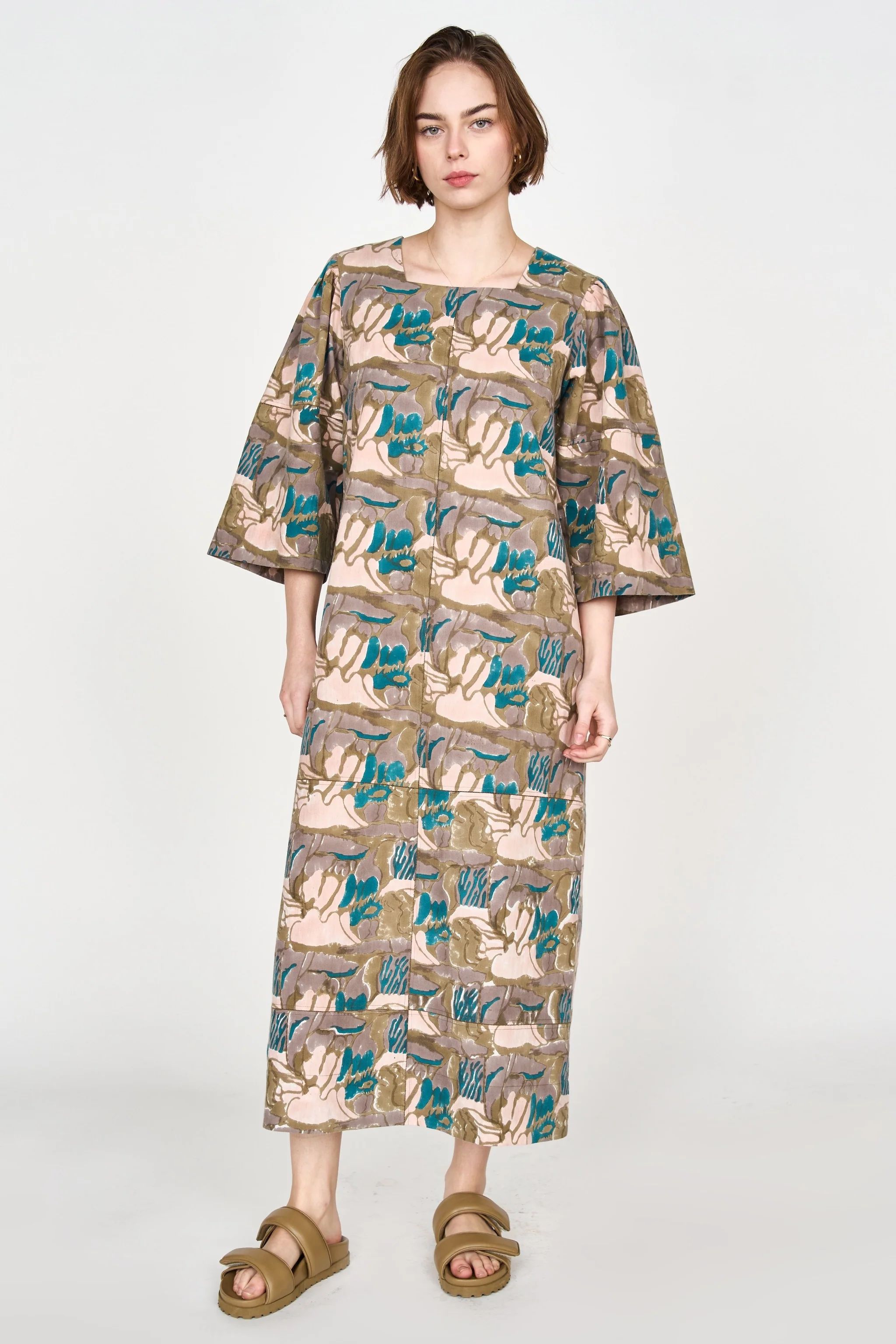 provence dress in moss reef blockprint - MIRTH | MIRTH