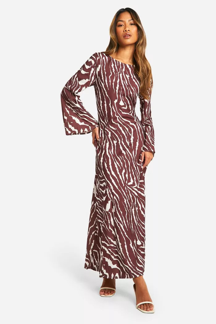 Zebra Flare Sleeve Maxi Dress | boohoo (US & Canada)