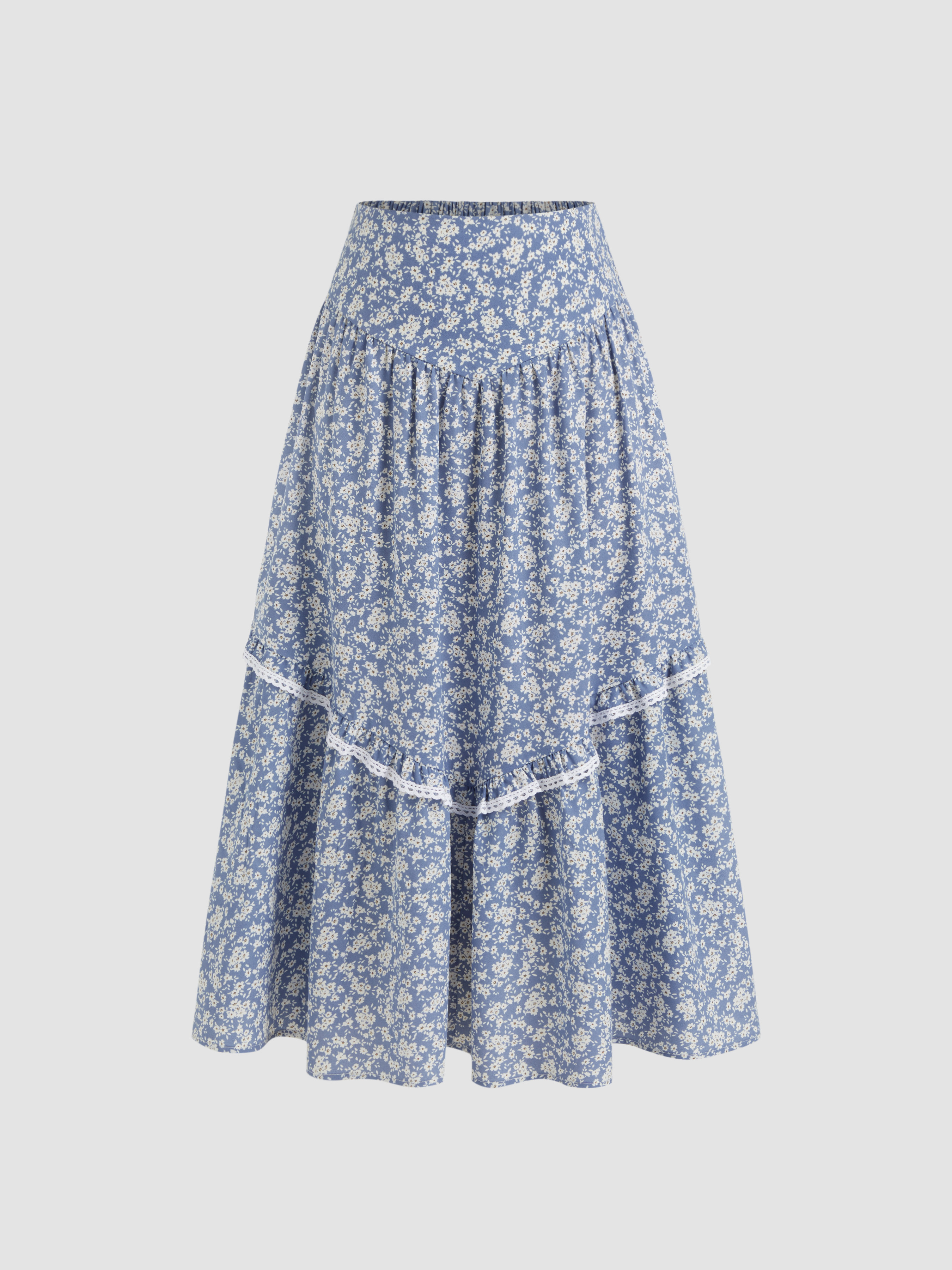 Woven Mid Rise Floral Ruffle Maxi Skirt For Daily Casual | Cider