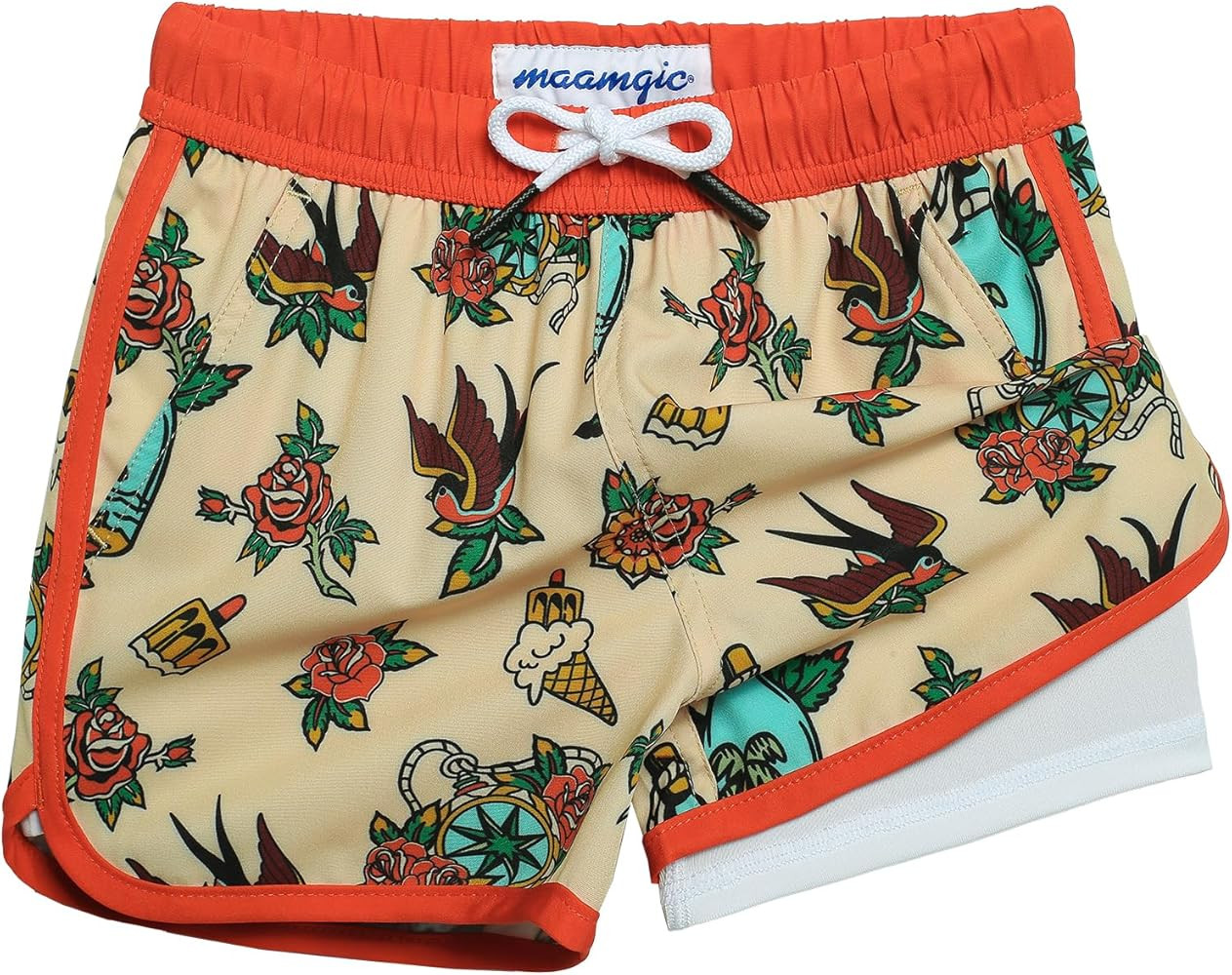 maamgic Boys Swim Trunks with Compression Liner Vintage Swim Shorts Toddler Swimsuit | Amazon (US)