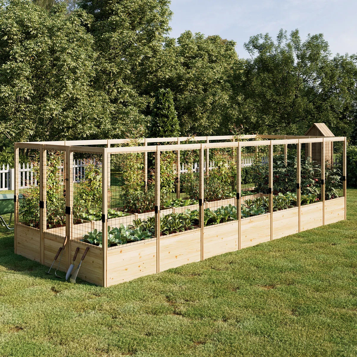 Raised Garden Bed with Deer-Proof Fence, 7.5 W x 20 D x 1.6H Outdoor Wooden Planter Box with 19... | Wayfair North America
