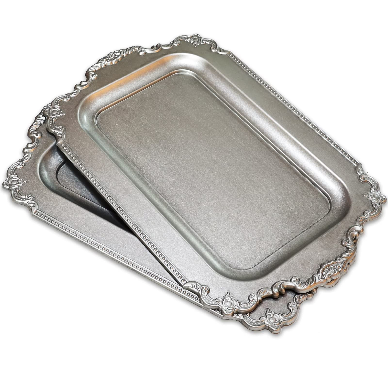 2Pcs Vintage Silver Decorative Tray, Plastic Serving Tray for Coffee Table, Home Decor, Living Ro... | Amazon (US)
